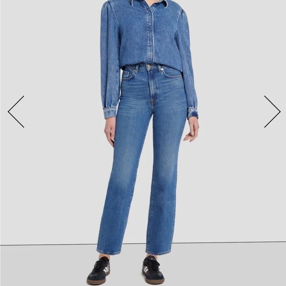 7 For All Mankind  Logan Stovepipe Explorer Jeans size 33 classic blue straight - Picture 1 of 15